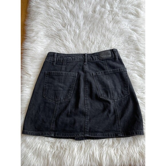 American Eagle AE Size 0 Black Hi Rise Mini Skirt Jan Skirt Button Front Denim - Picture 3 of 6